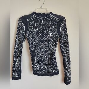 Xtaren Black Embellished Long Sleeve Blouse